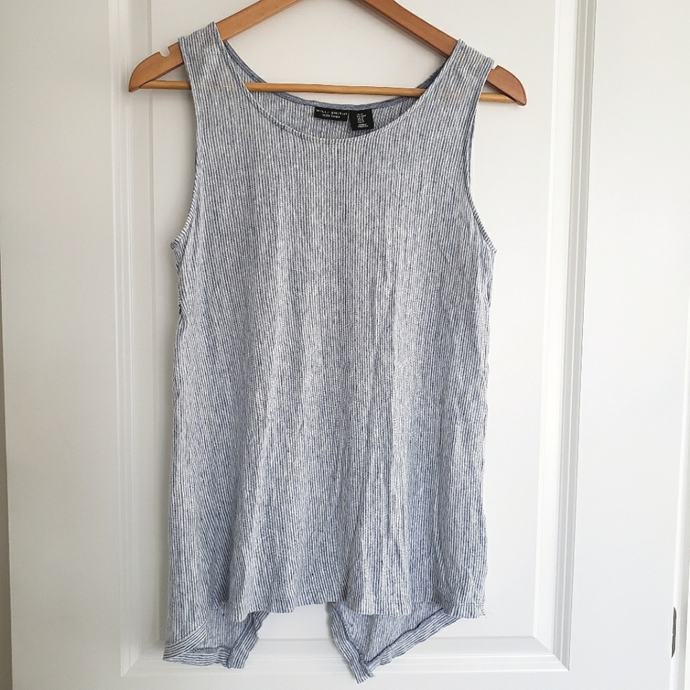 Willi Smith Linen Asymmetrical Sleeveless Tank Blue Stripe Medium